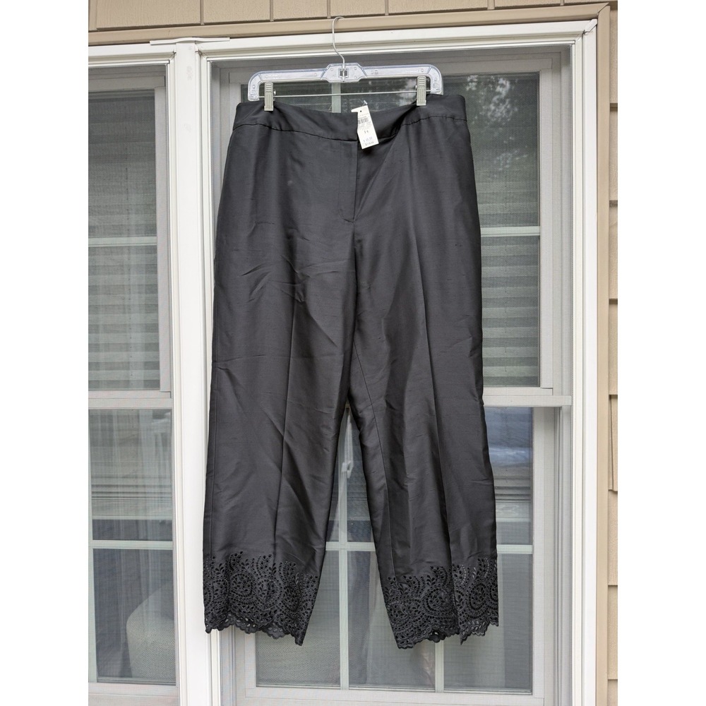 NWT Ann Taylor Size 14 Black Silk fully lined pants with Eyelet hem